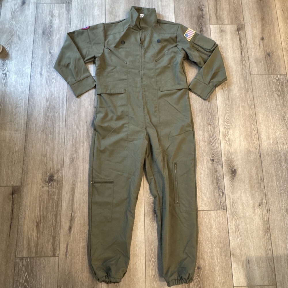 Top Gun Costume Mens Maverick Flight‎ Suit Coverall Green cosplay  M/L  Half Zip